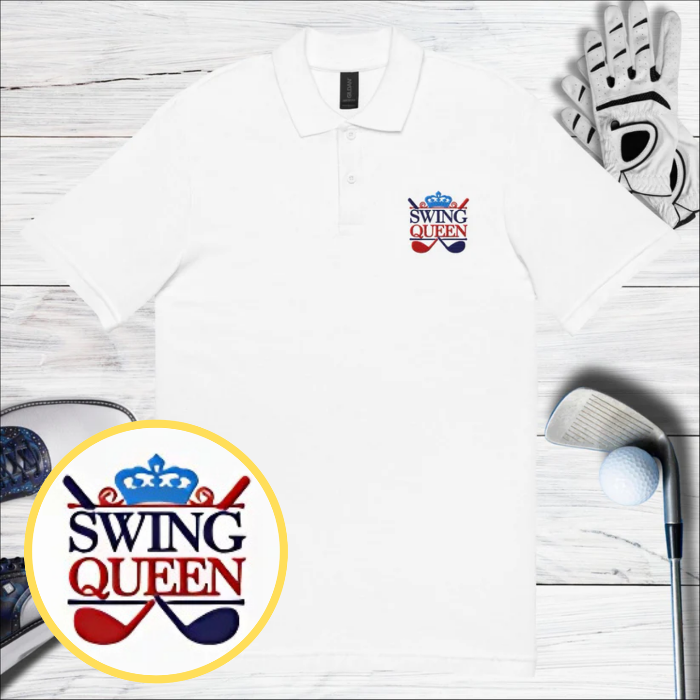 Swing Queen Embroidered Golf Pique Polo Shirt