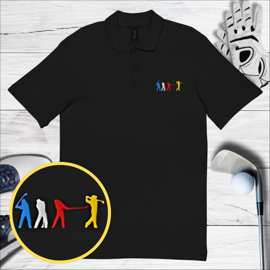 Four Swinging Silhouettes Dynamic Embroidered Golf Pique Polo Shirt