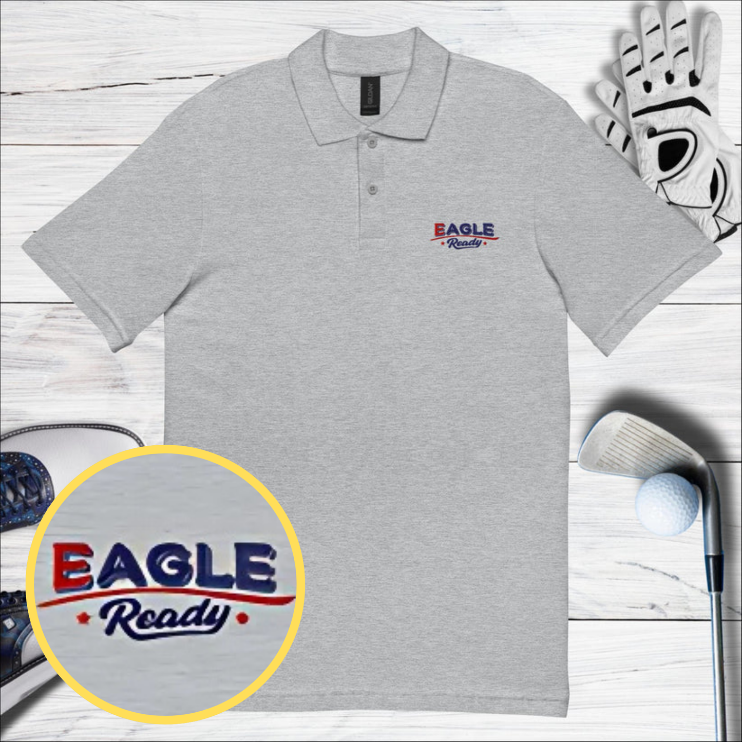 Eagle Ready Embroidered Golf Pique Polo Shirt