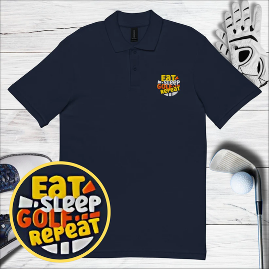 Eat Sleep Golf Repeat Embroidered Golf Pique Polo Shirt