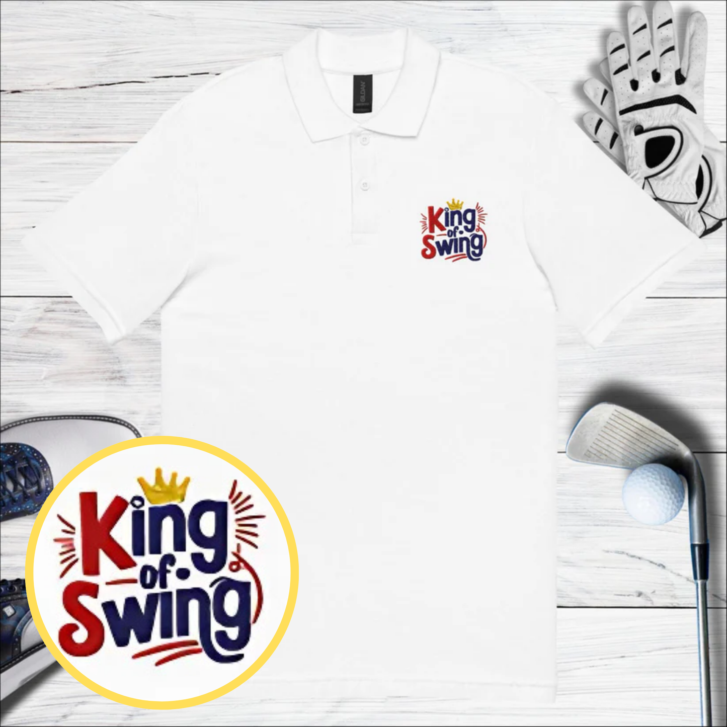 King of Swing Embroidered Golf Pique Polo Shirt