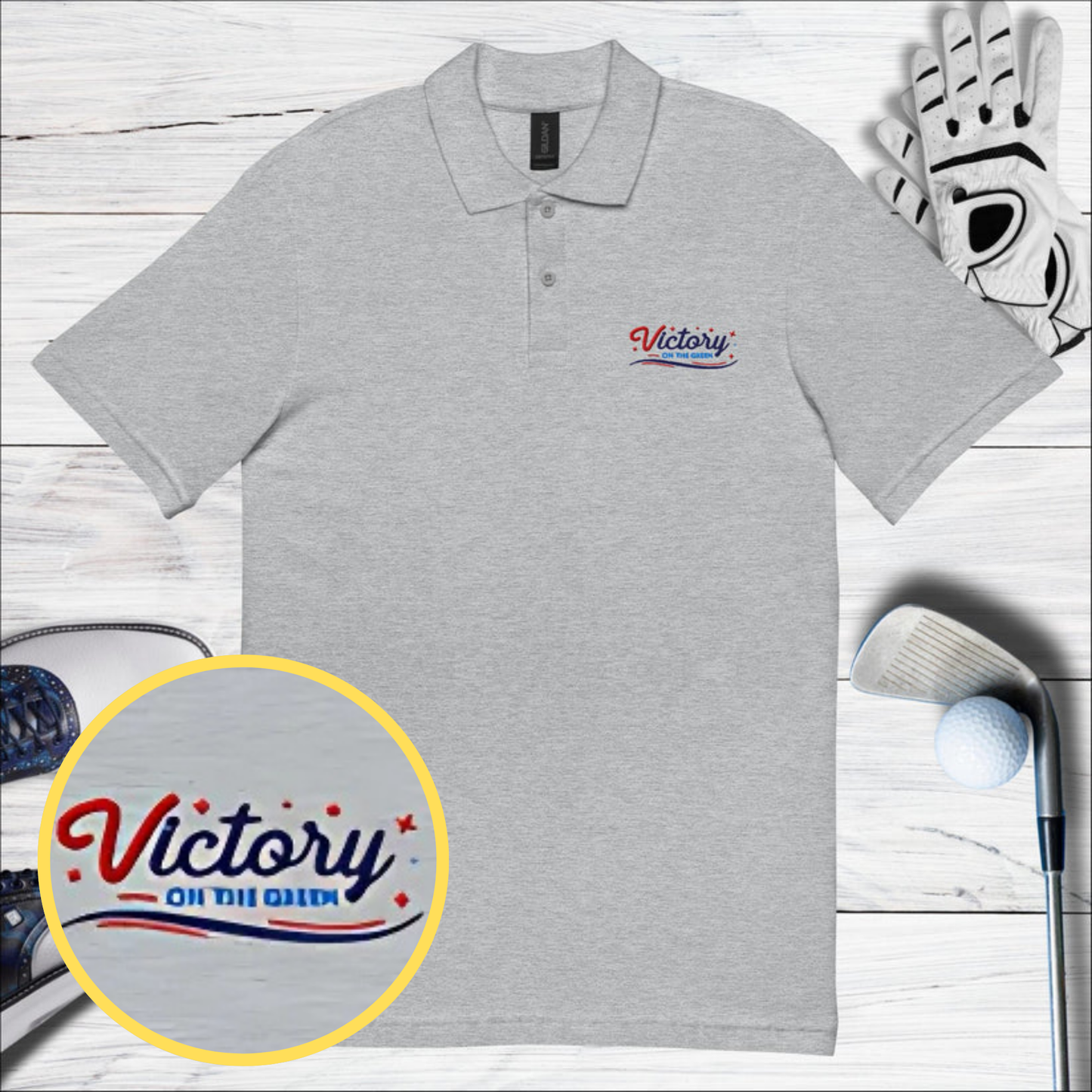 Victory On The Green Embroidered Golf Pique Polo Shirt