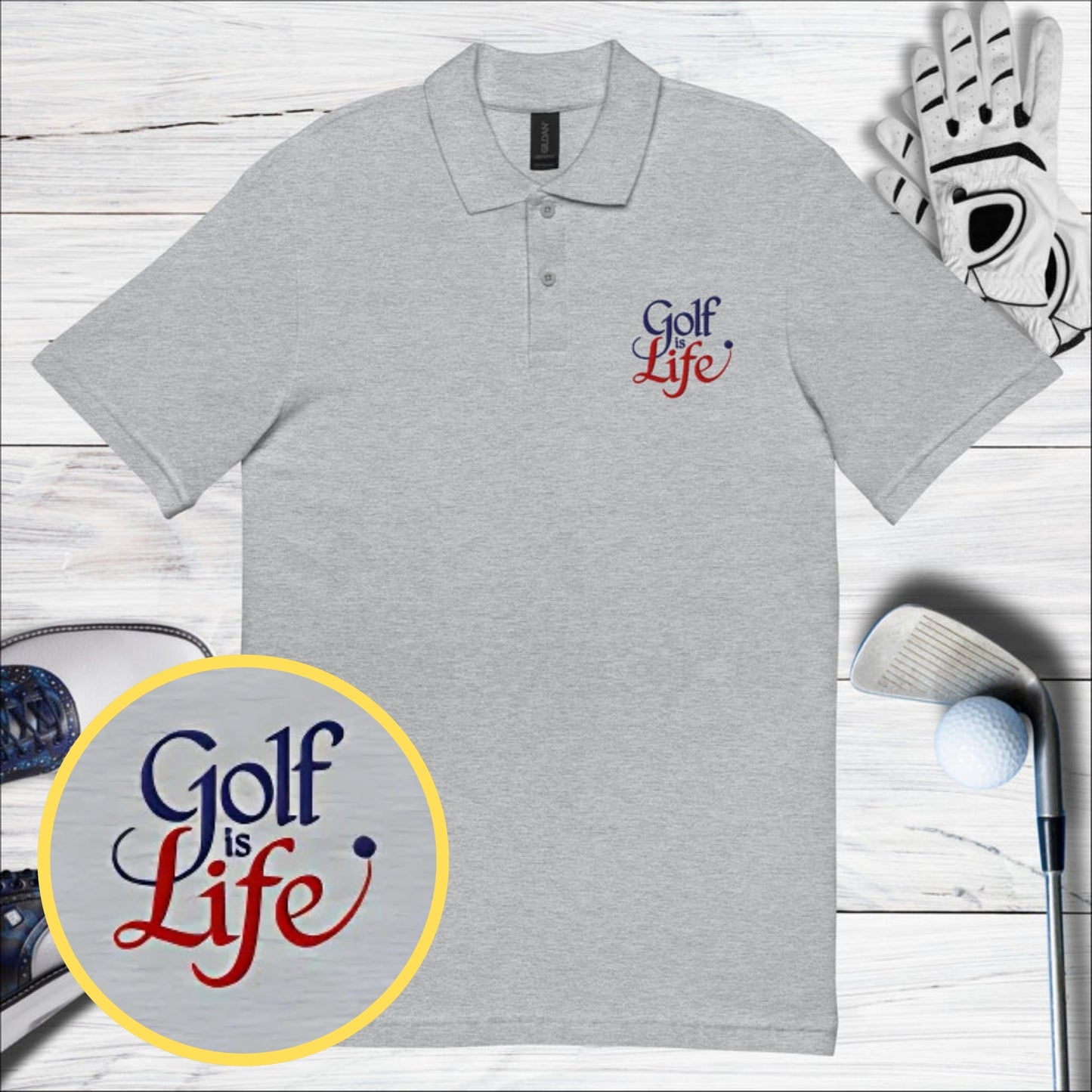 Golf is Life Embroidered Golf Pique Polo Shirt